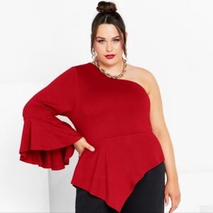 City Chic Red One-Shoulder Asymmetrical Audrey Top